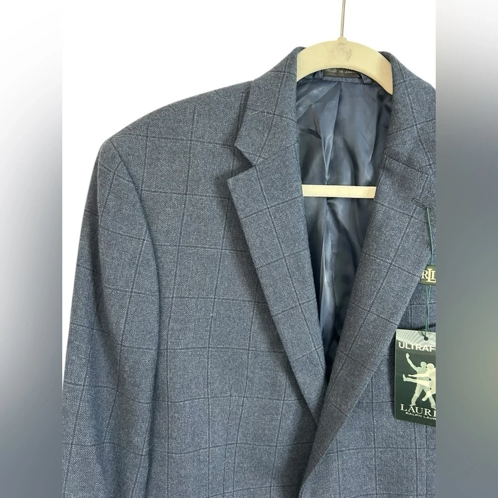 Lauren Ralph Lauren Midnight Blue Plaid 100% Wool Sport Coat Mens Sz 40L NWT